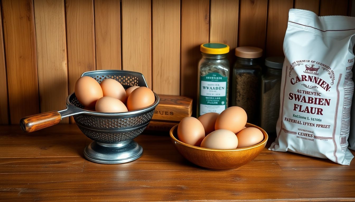 Eine rustikale Küchentheke mit traditionellen deutschen Küchenutensilien. Eine rustikale Küchentheke mit traditionellen deutschen Küchenutensilien.