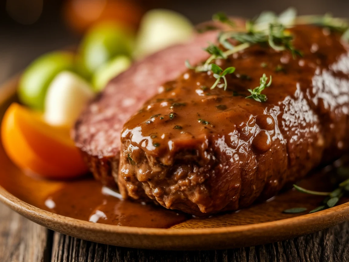 Klassisches Rinderbraten Rezept mit Rotkohl und Knödeln im Backofen