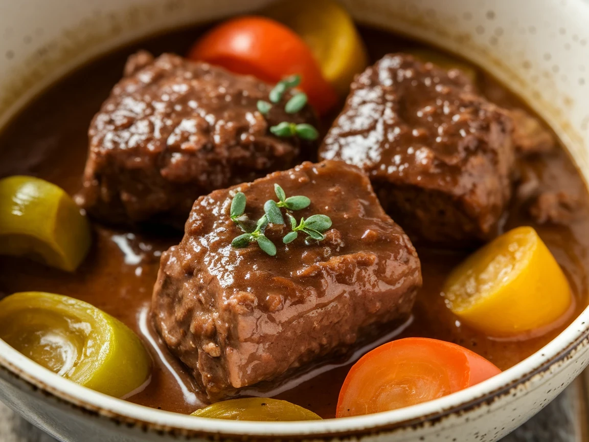 Zartes Rindfleisch langsam gegart im Slow Cooker mit aromatischer Sauce