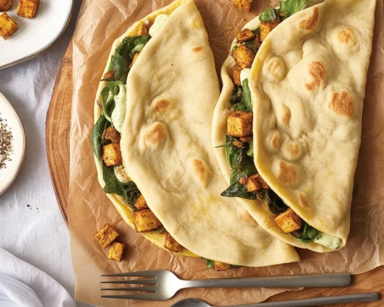 Vegane herzhafte Pfannkuchen mit Spinatfüllung - ein schnelles und gesundes Rezept.