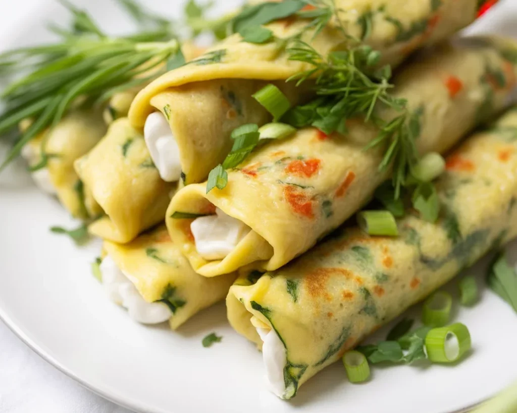 Leckere herzhafte vegane Pfannkuchen mit Spinat und Buchweizen auf einem Teller.