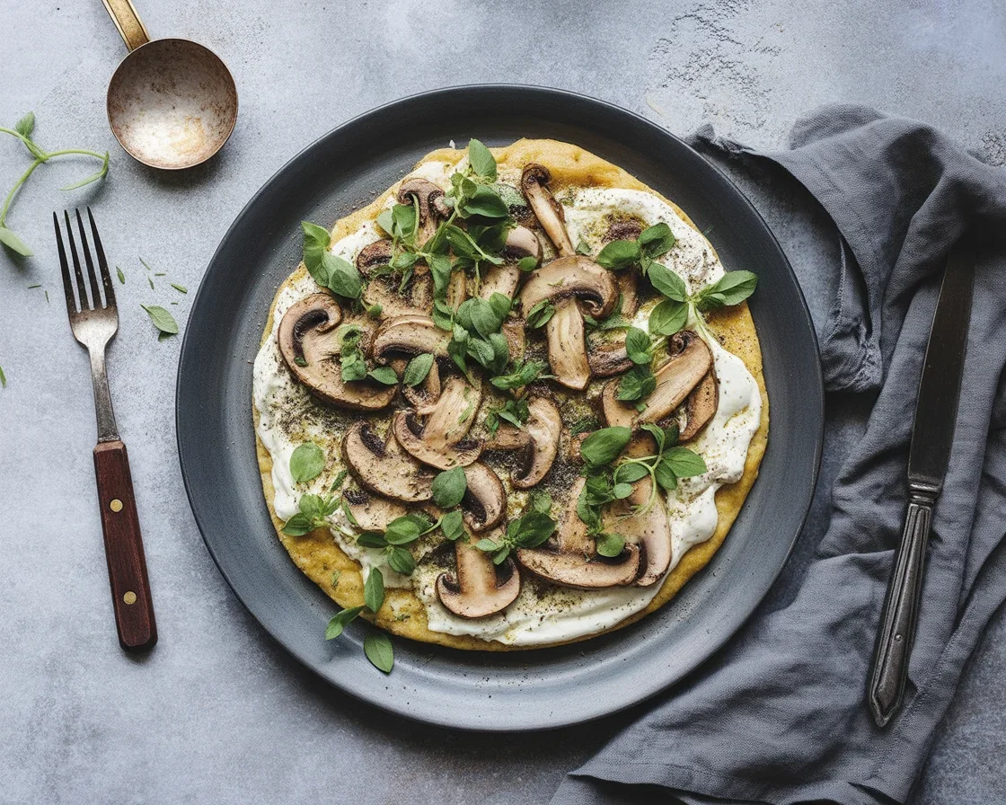 Leckere herzhafte vegane Pfannkuchen mit Gemüsefüllung in der Pfanne gebraten.