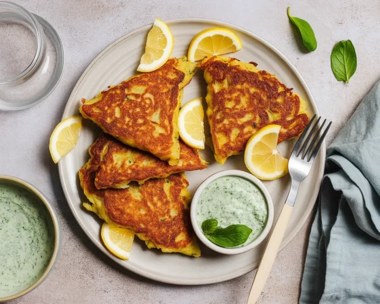 Vegane Pfannkuchen auf einem Teller serviert, ohne Eier und Milch zubereitet.