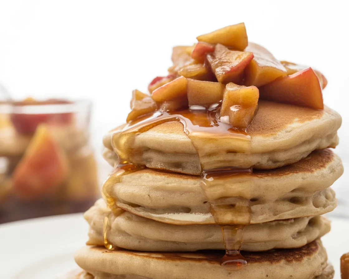 Vegane Pfannkuchen mit Haferdrink und einfachen Zutaten auf einem Teller angerichtet.