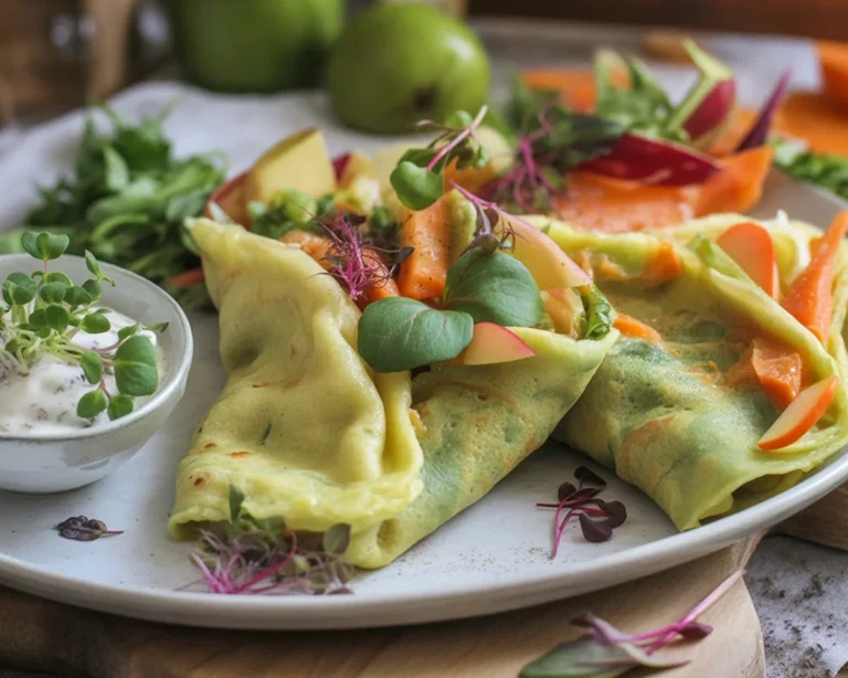 Vegane Pfannkuchen, zubereitet aus Pflanzenmilch und Mehl mit einer Prise Salz.