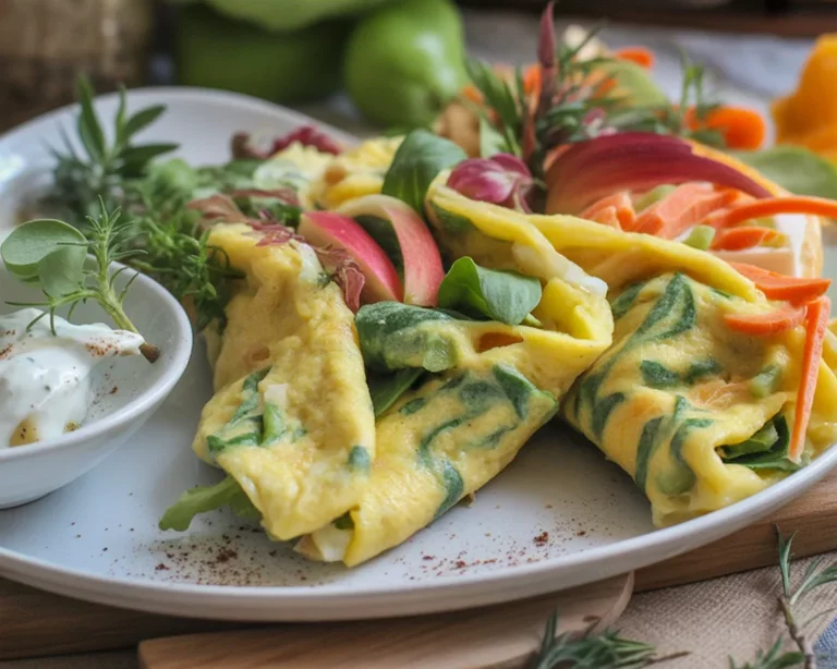 Vegane Pfannkuchen auf einem Teller, zubereitet mit Pflanzenmilch und Mehl.