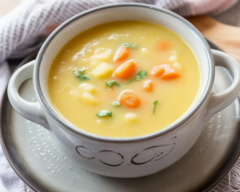 Einfache Kartoffelsuppe mit Gemüse und Würstchen aus Omas Rezept.