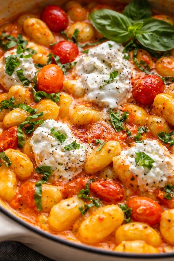 Cremige Tomaten-Gnocchi in einer Pfanne zubereitet