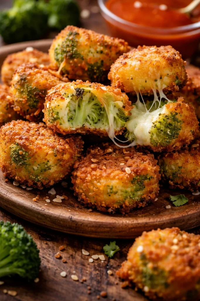 Knusprige Brokkoli Käse Nuggets auf einem Teller serviert