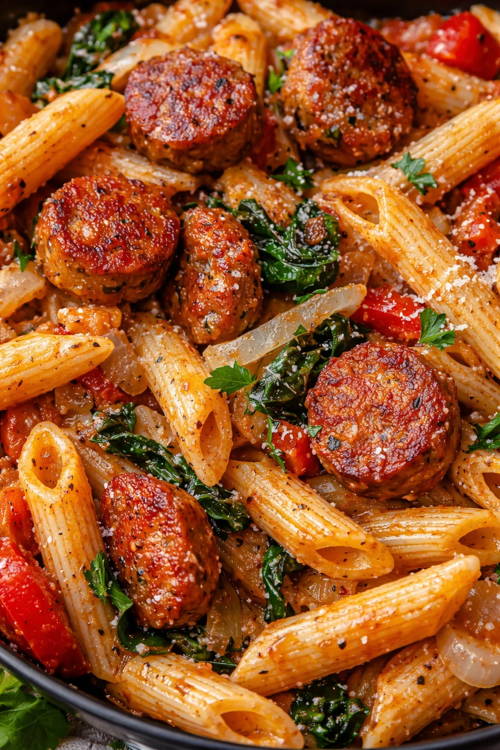 Cajun Wurst Pasta mit frischen Zutaten und würziger Soße