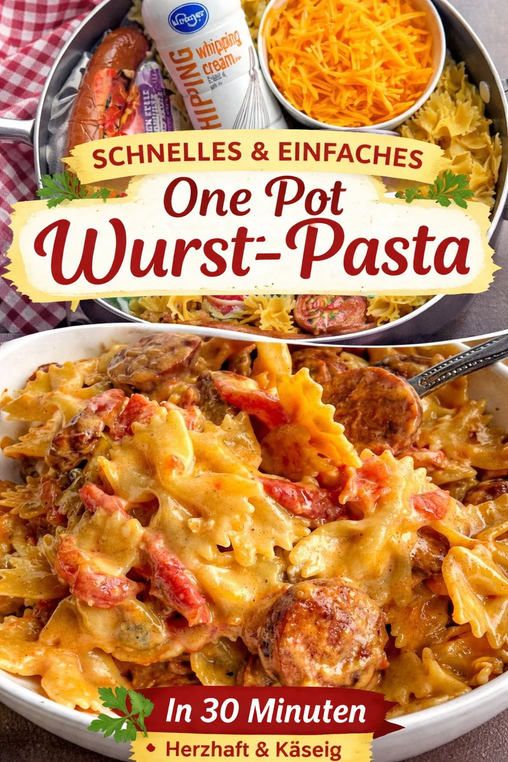 Ein Topf cremige Cajun-Wurst-Pasta