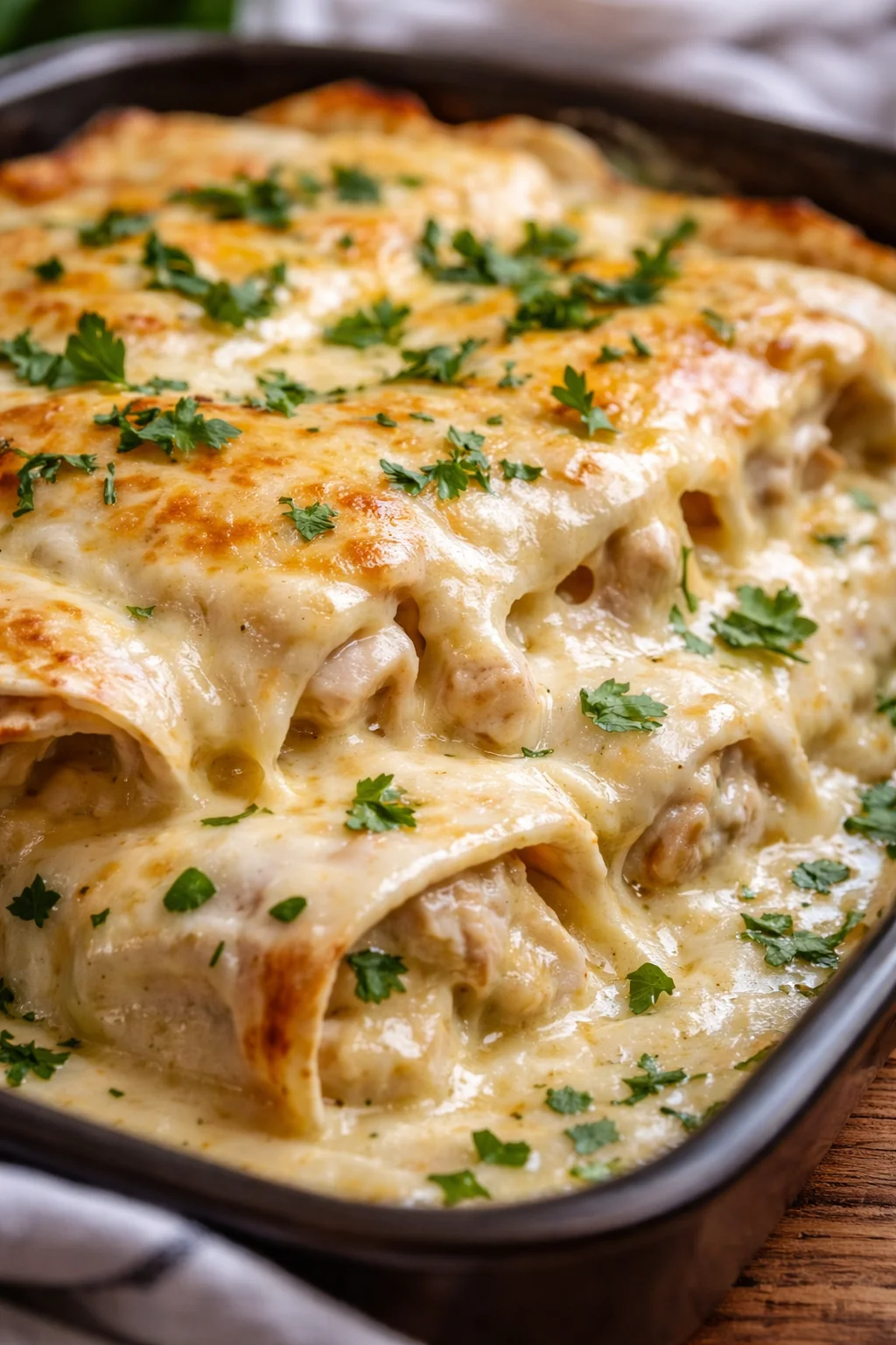 Cremige Hähnchen-Enchiladas mit einer köstlichen Sauce und frischen Zutaten