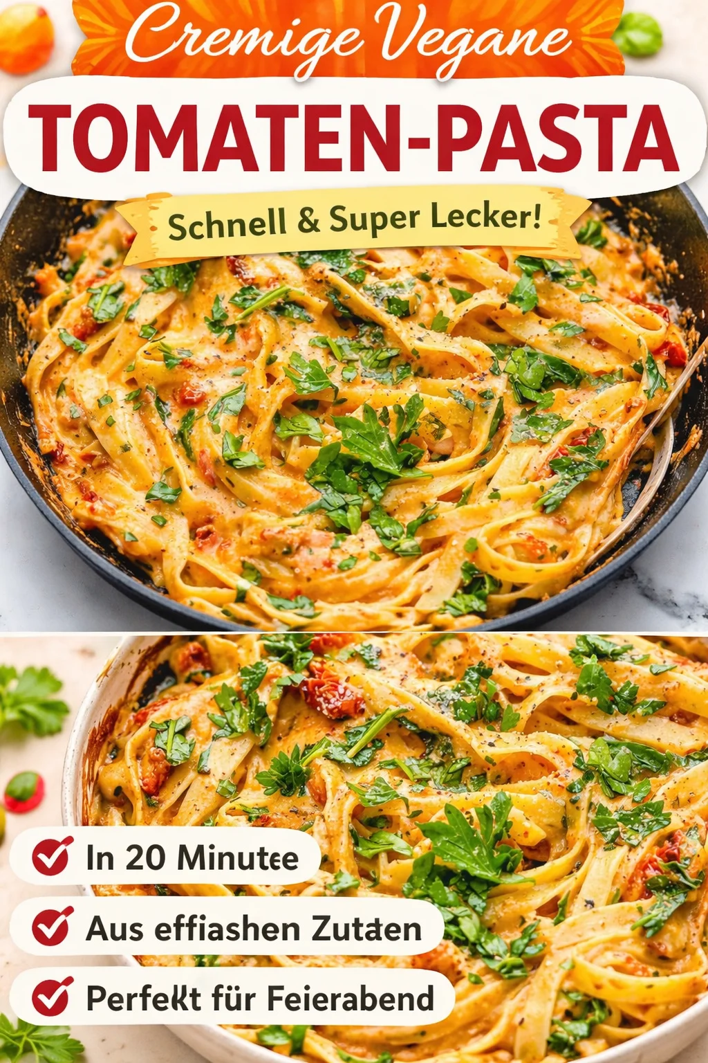 Vegane cremige Pasta mit getrockneten Tomaten Rezept