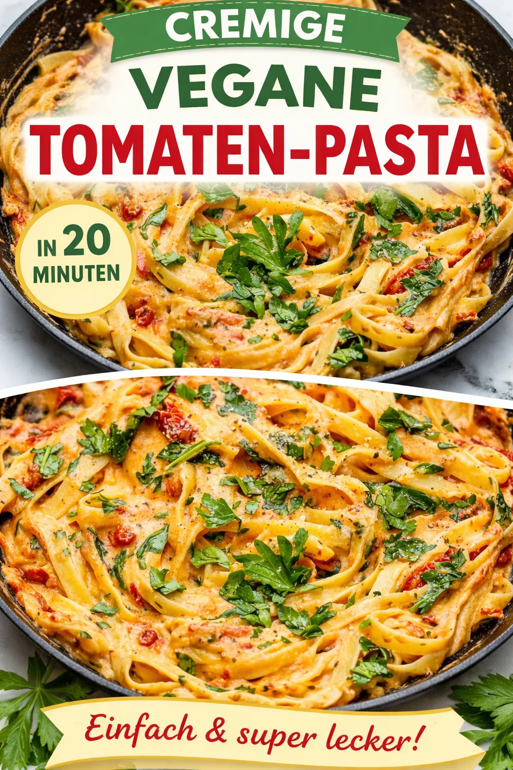 Cremige vegane Pasta mit sonnengetrockneten Tomaten
