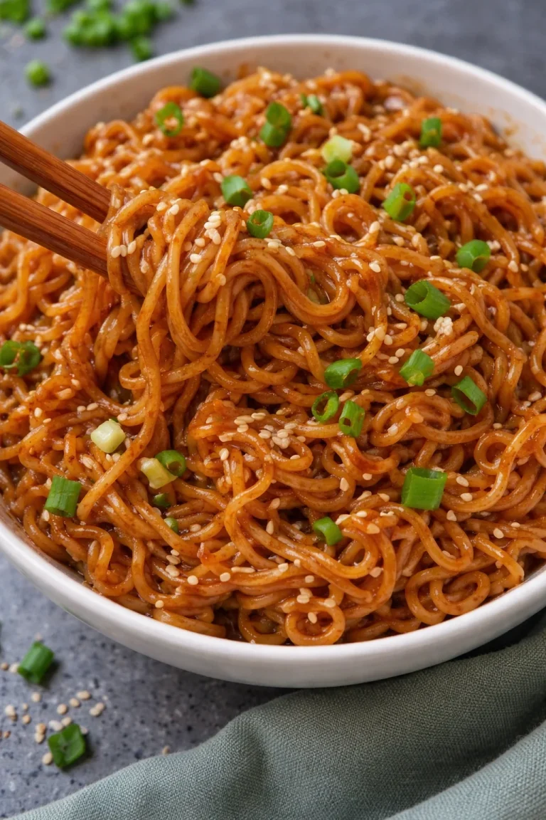 Schüssel mit einfachen würzigen Ramen Nudeln in einer aromatischen Brühe