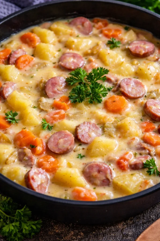 Eintopf mit Kartoffeln und Würstchen