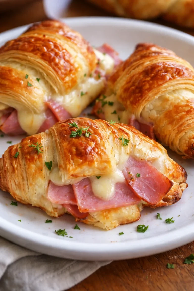 Gebratene Schinken-Käse-Croissants frisch aus dem Ofen