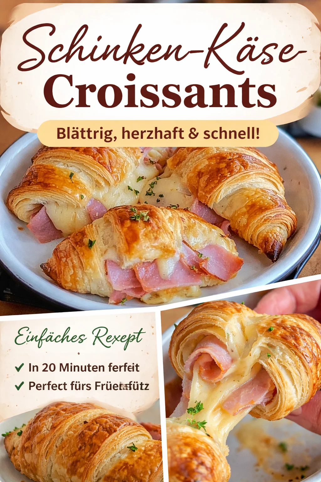 Gebratene Schinken-Käse-Croissants
