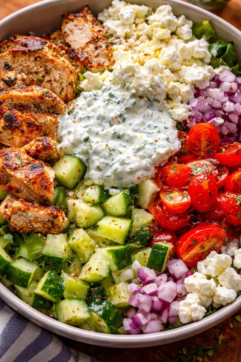 Griechische Hühnerteller mit frischen Zutaten und mediterranen Gewürzen