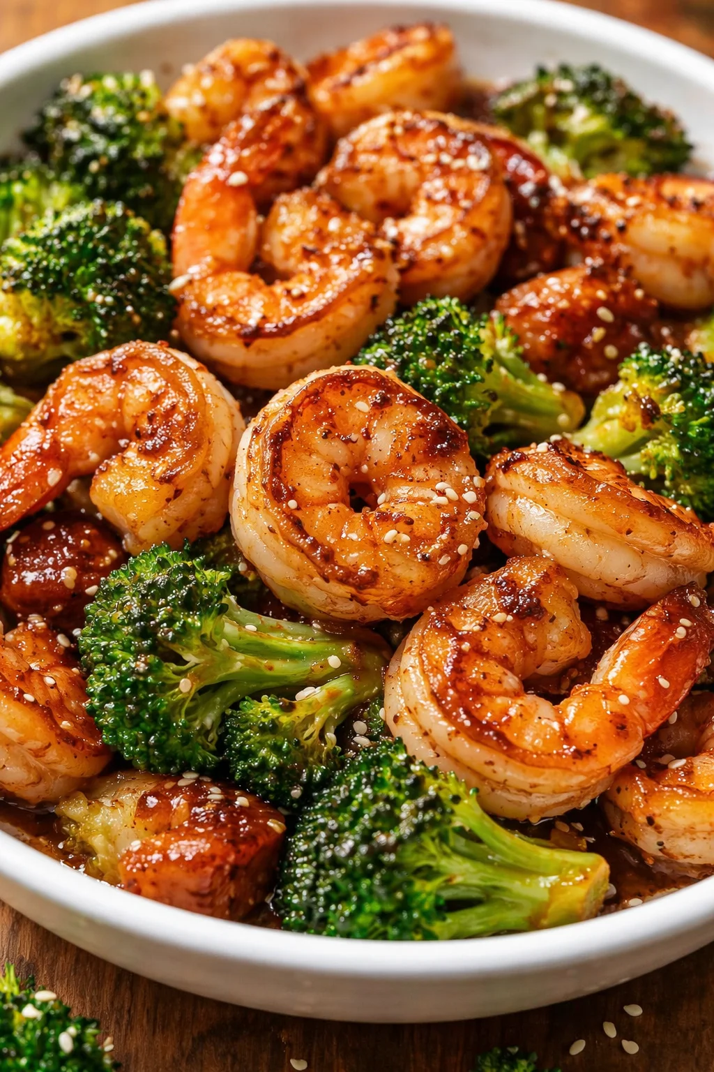 Leckere Honig-Knoblauch-Garnelen auf einem Teller ansprechend angerichtet