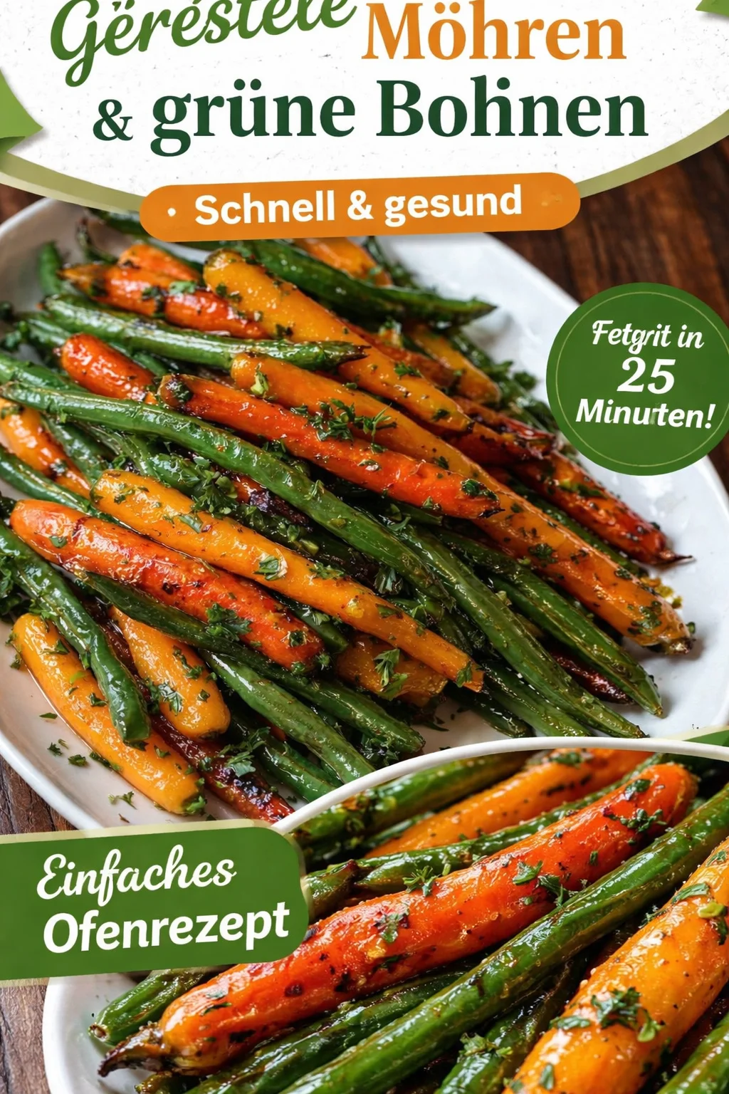 Honigglasierte Karotten und grüne Bohnen