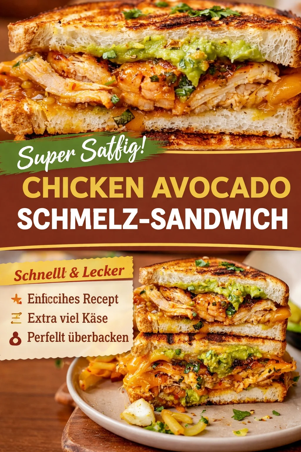 Hühnchen-Avocado-Melt-Sandwich