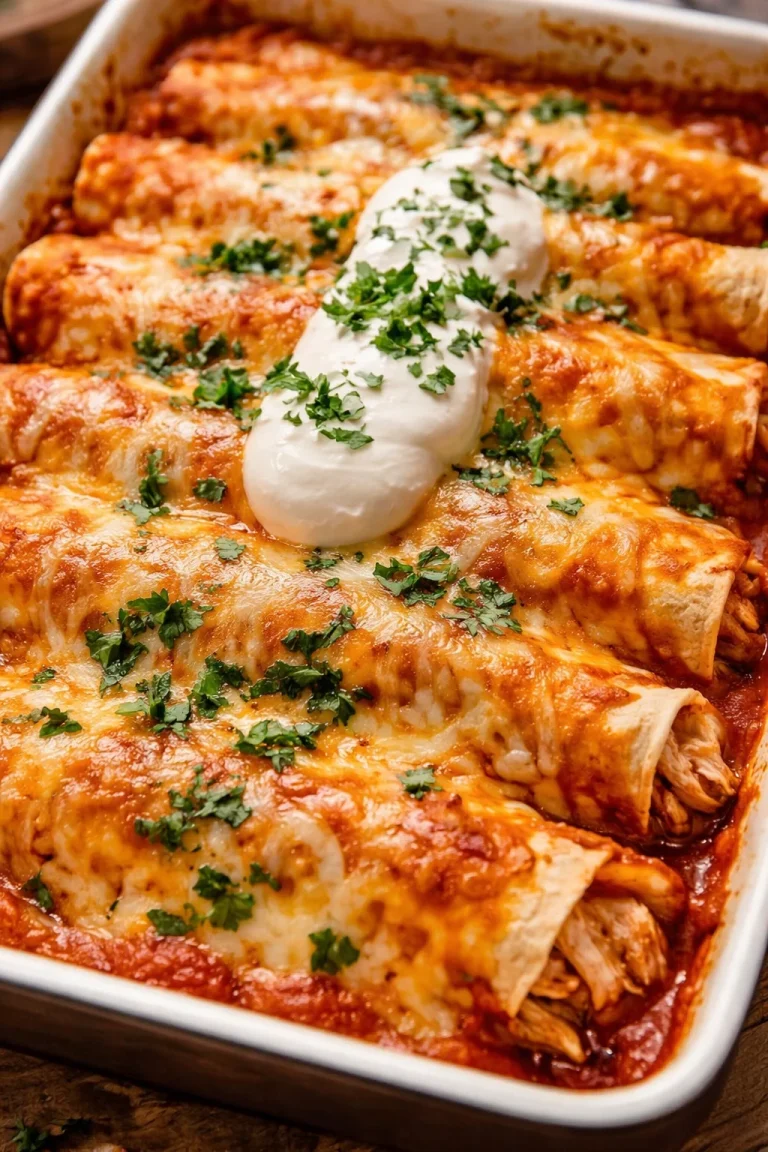 Köstliche Hühnchen-Enchiladas mit Sauce und frischen Zutaten