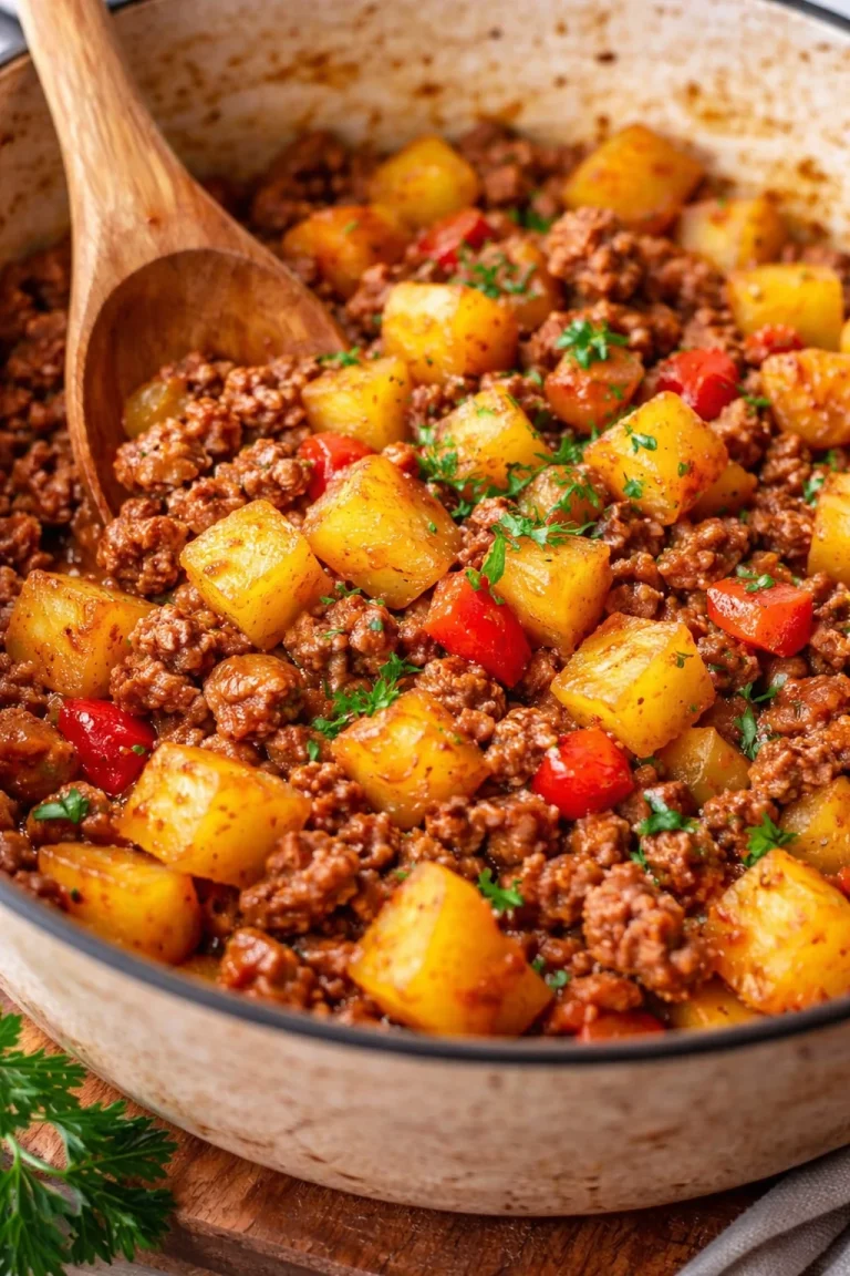 Kartoffel Hackfleisch Pfanne mit köstlichen Zutaten zubereitet