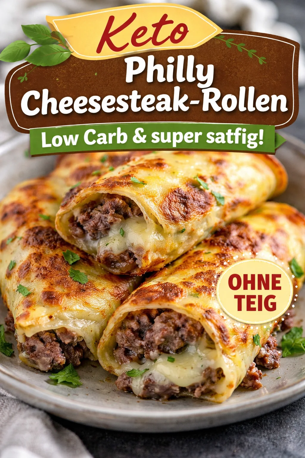 Keto Philly-Cheesesteak-Rollen