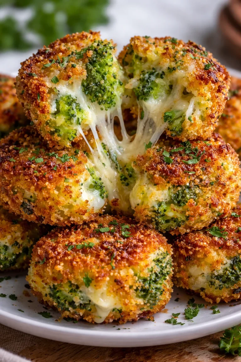 Knusprige Brokkoli-Käse-Nuggets auf einem Teller serviert.