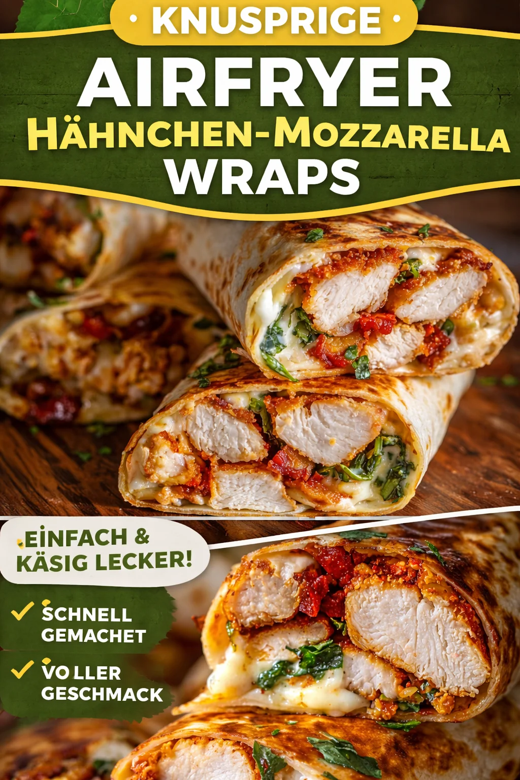 Krosse, knusprige Air Fryer Hühnchen- und Mozzarella-Wraps
