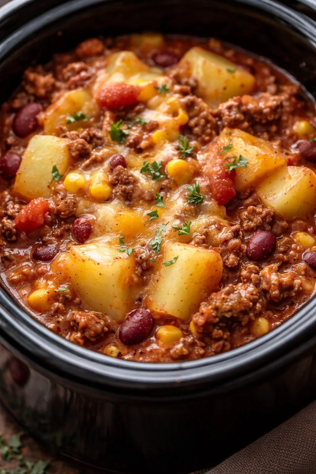 Leckere Cowboy-Auflauf aus dem langsamen Kocher mit verschiedenen Zutaten