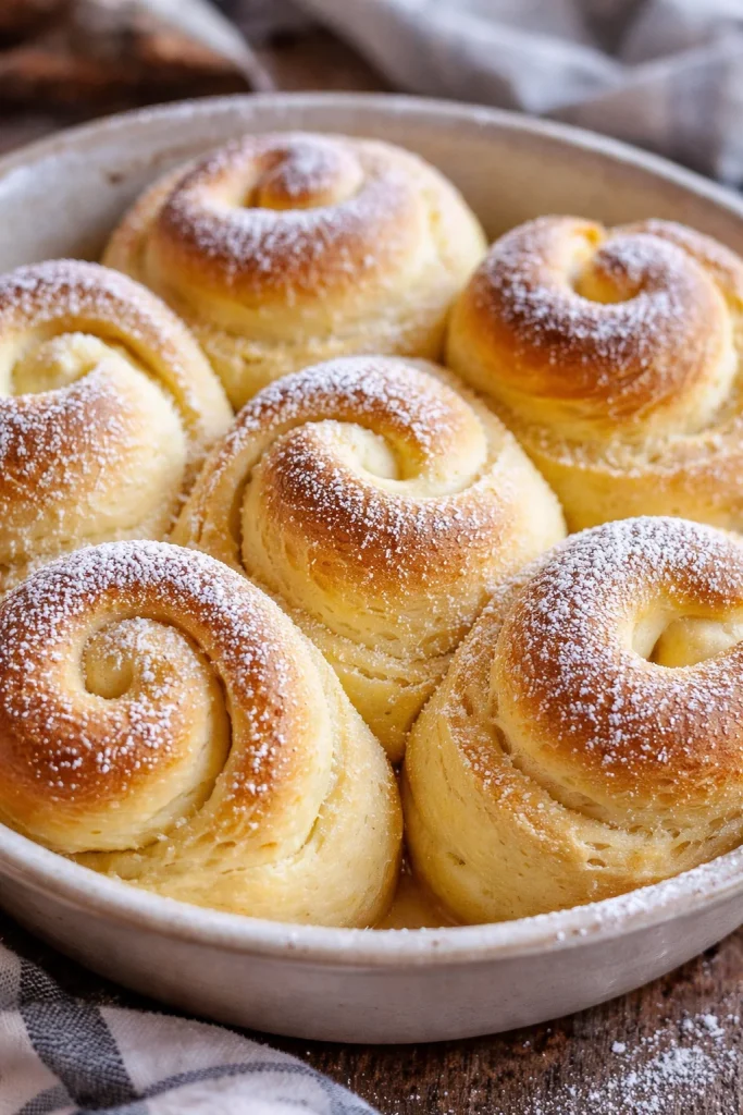 Leckere und cremige Puddingschnecken auf einem Teller serviert