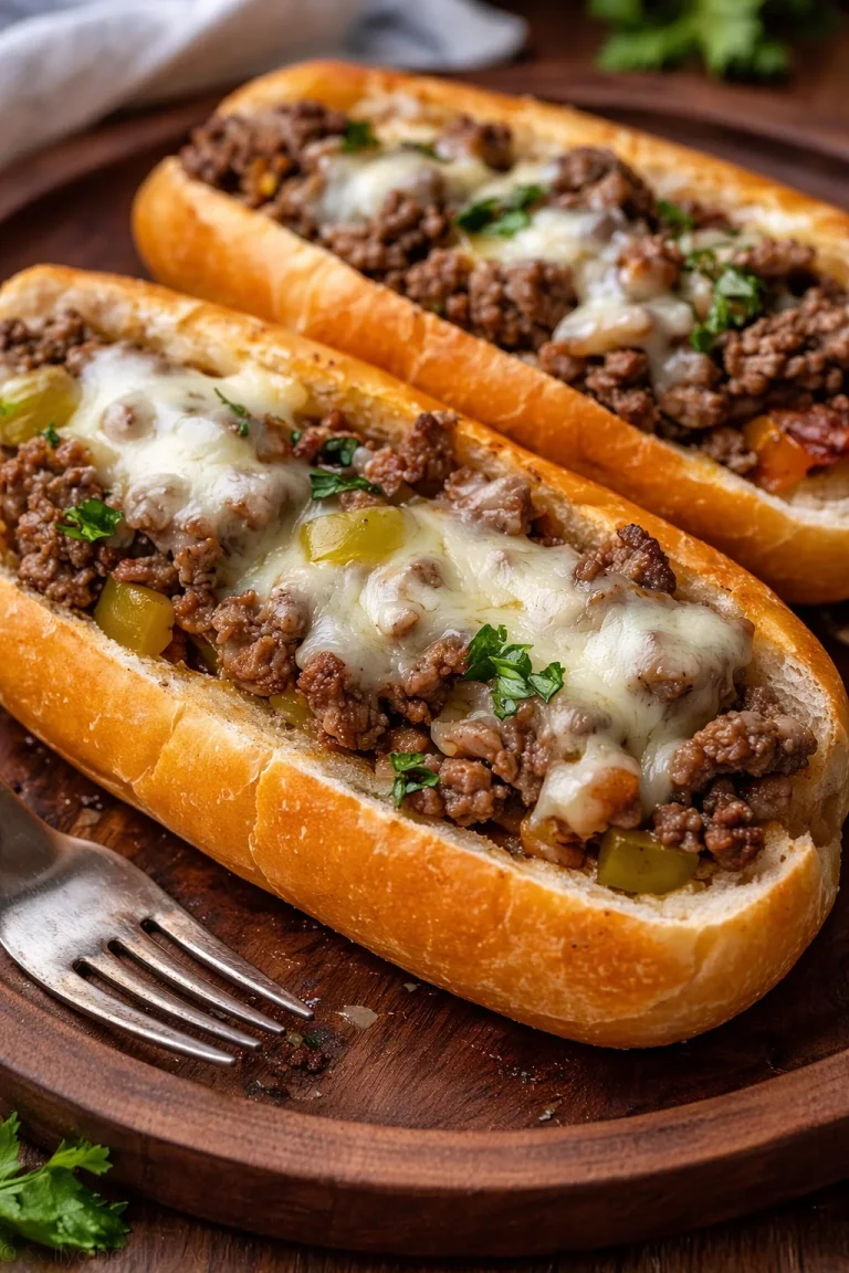 Köstliche Rinderhackfleisch Philly Cheesesteaks auf einem Teller serviert