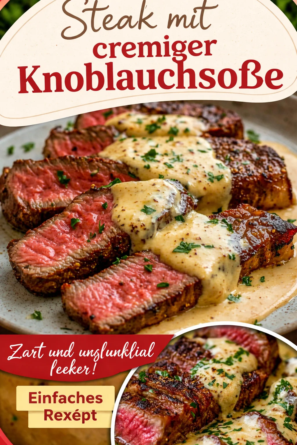 Saftiges Steak mit cremiger Knoblauchsauce
