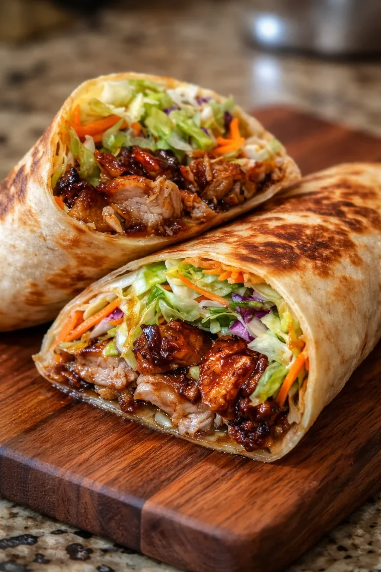 Teriyaki-Hühnchen-Wrap mit frischem Gemüse und aromatischer Soße