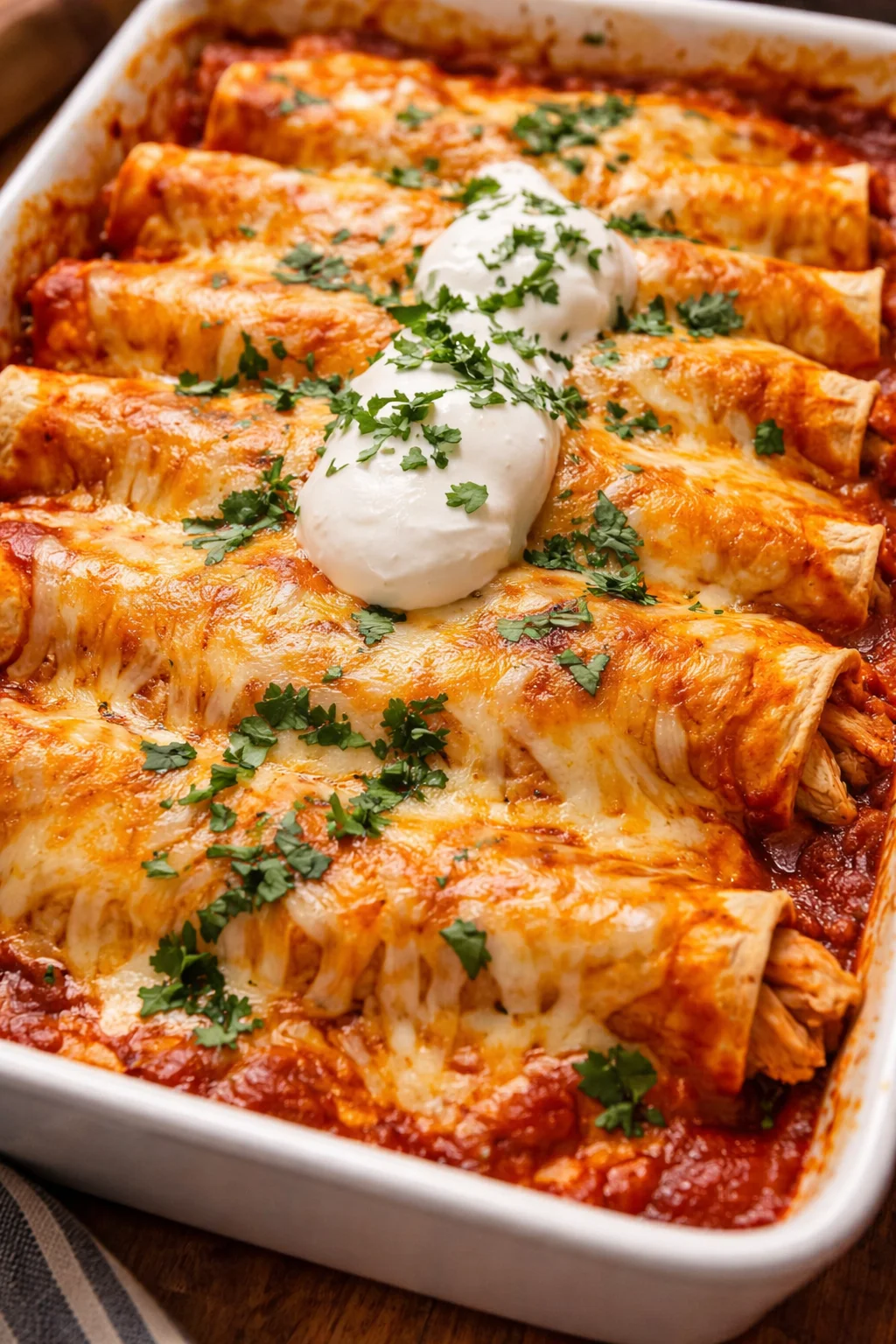 Leckere Hühnchen-Enchiladas auf einem Teller serviert