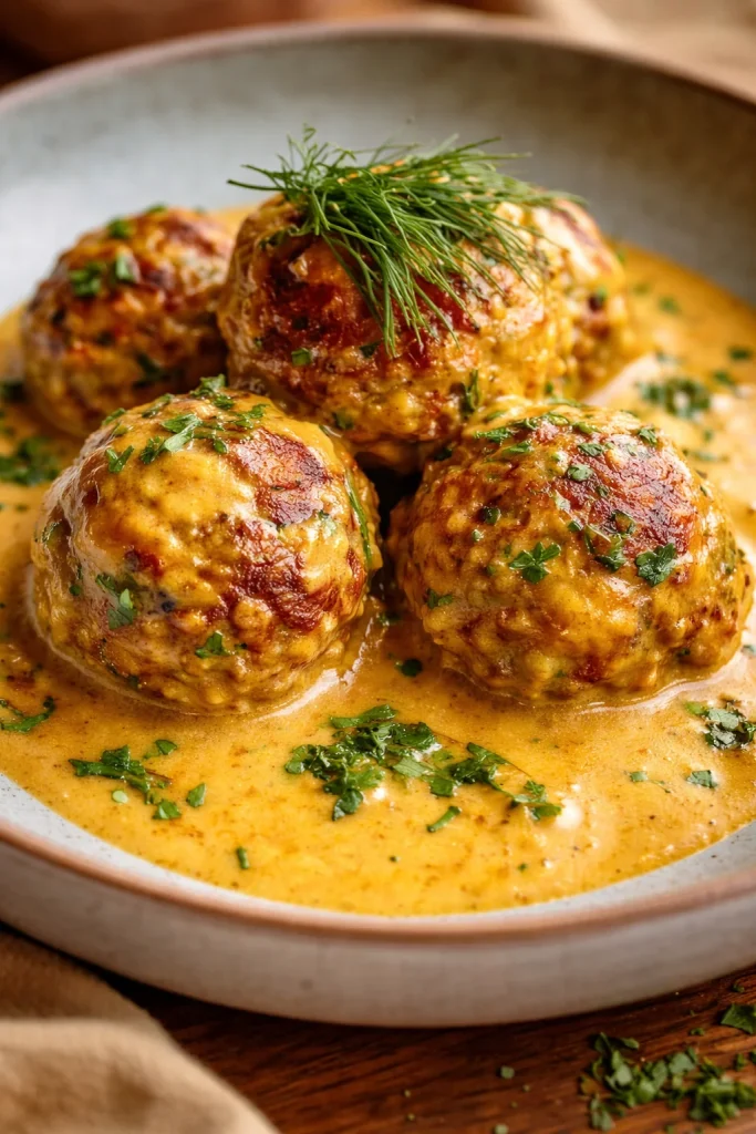 Vegane Linsenteigtaschen in cremiger Currysauce serviert