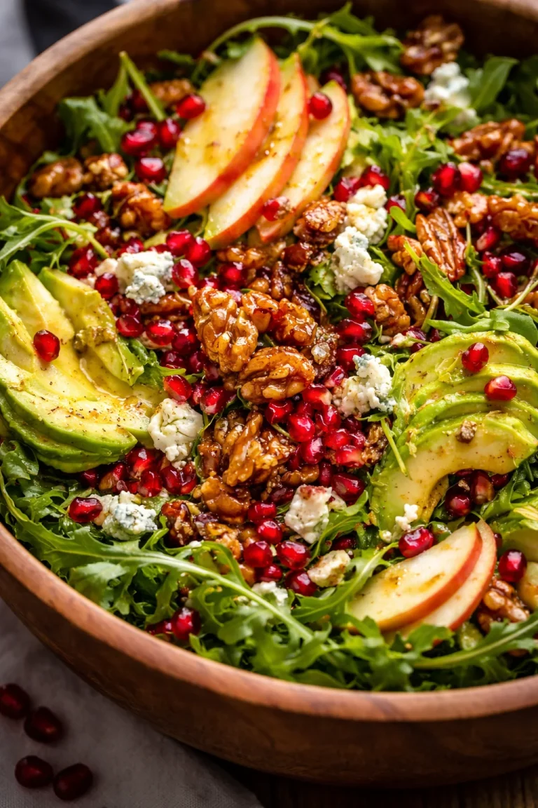 Winter Weihnachts-Salat mit Honig-Senf-Dressing in einer eleganten Schüssel
