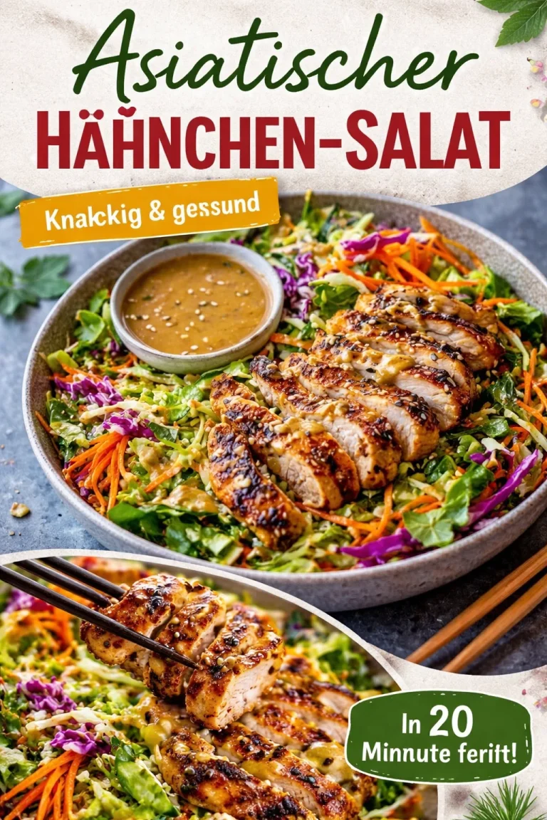Asiatischer Sesam-Hühnchen-Salat mit frischem Gemüse und Dressing