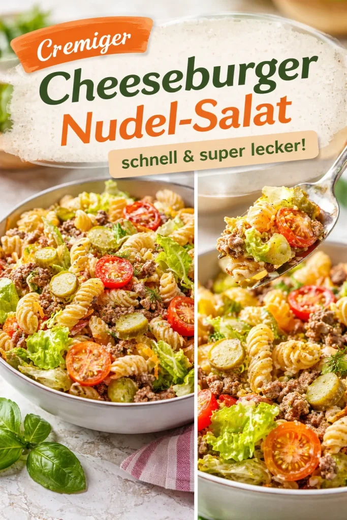 Big Mac Nudelsalat mit Pasta, Sauce und frischen Zutaten serviert.