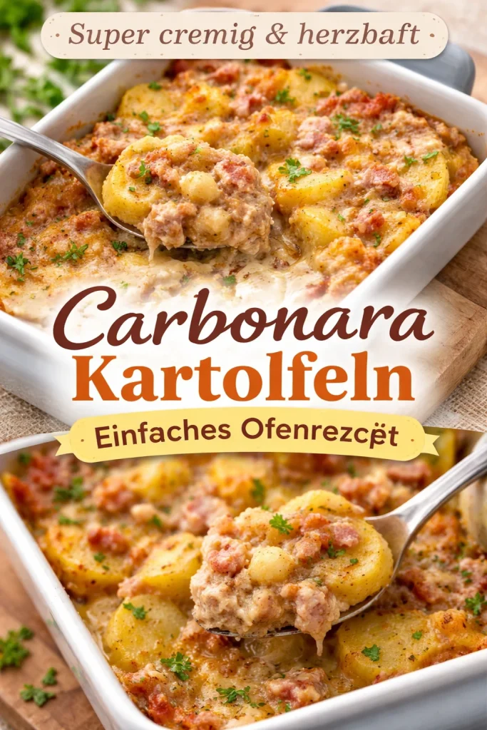 Leckere Carbonara Kartoffeln auf einem Teller serviert