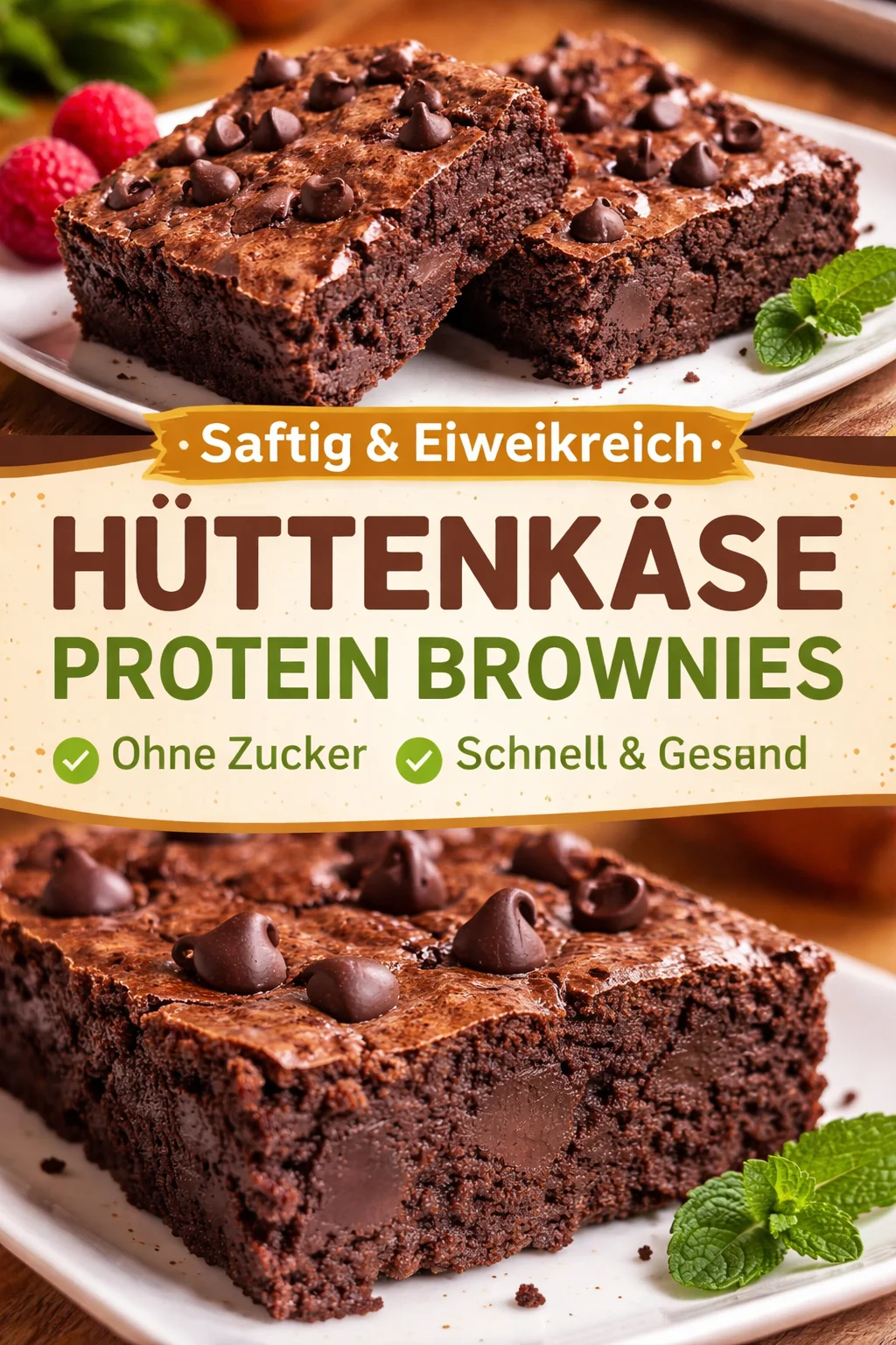 Cottage Cheese Protein Brownies frisch aus dem Ofen mit gesunden Zutaten