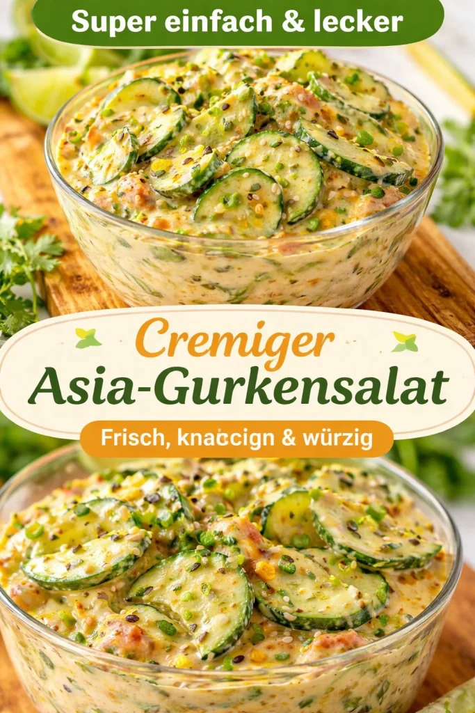 Cremige asiatische Gurkensalat-Schüssel mit frischen Zutaten