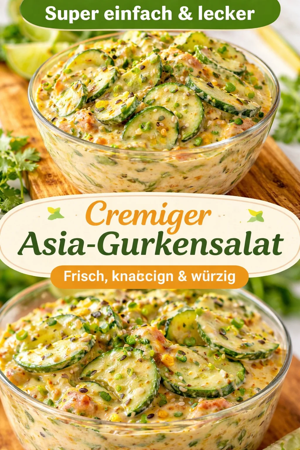 Cremige asiatische Gurkensalat-Schüssel mit frischen Zutaten