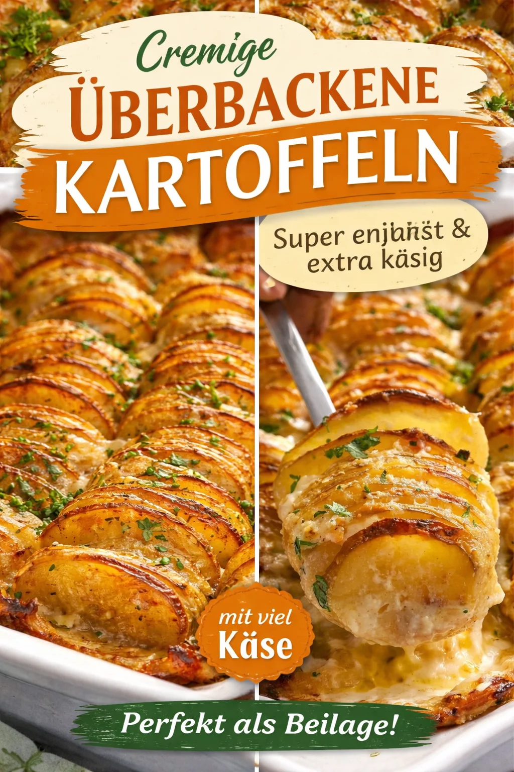 Einfache Käse Kartoffeln mit Käse überbacken und frischen Kräutern