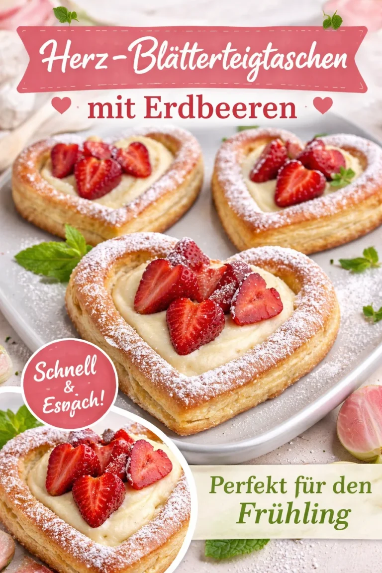 Frisch gebackene Erdbeer-Danishes aus Blätterteig mit frischen Erdbeeren und Puderzucker.