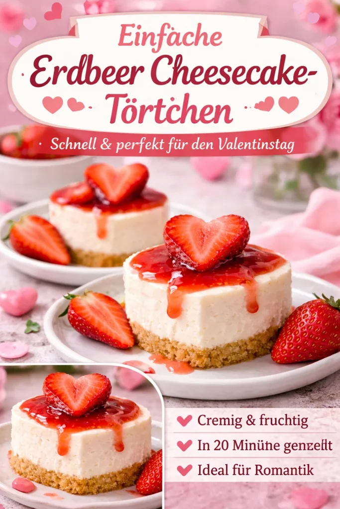 Erdbeer-Cheesecake-Herzen mit frischen Erdbeeren und cremigem Käse