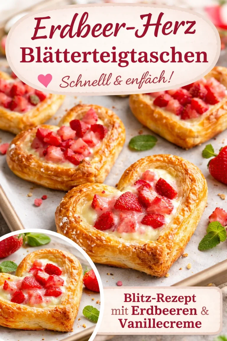 Erdbeer-Cremekäse-Herz-Danishes frisch gebacken auf einem Teller