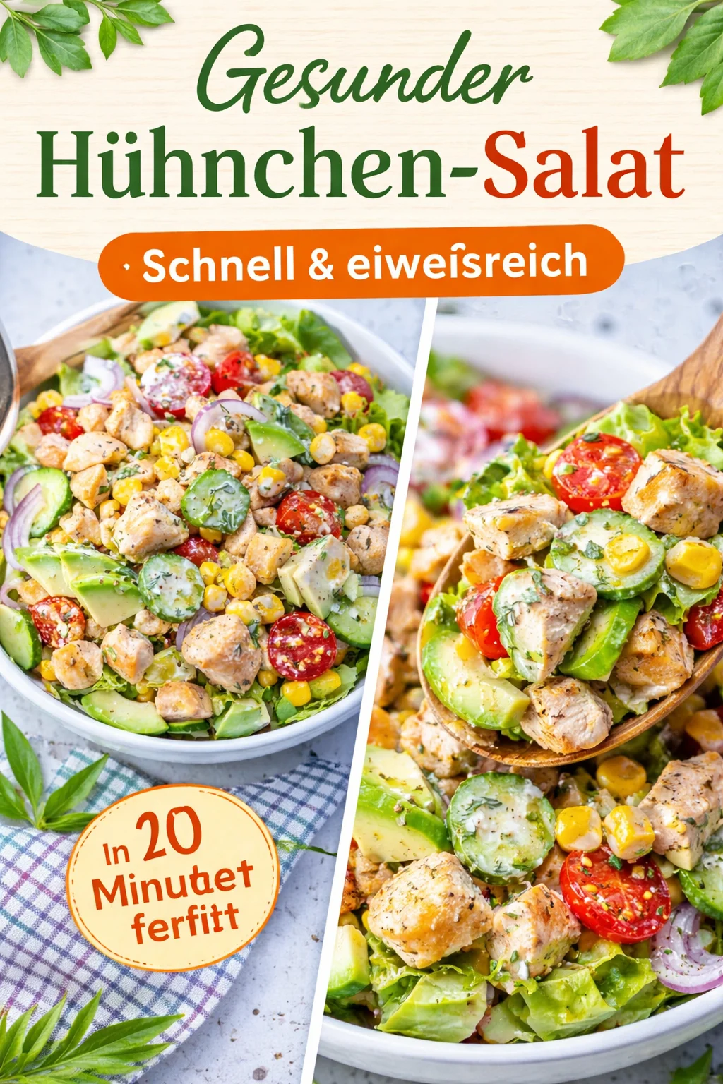 Gesunder Ranch-Hühnchensalat mit frischem Gemüse und zartem Hähnchenfleisch